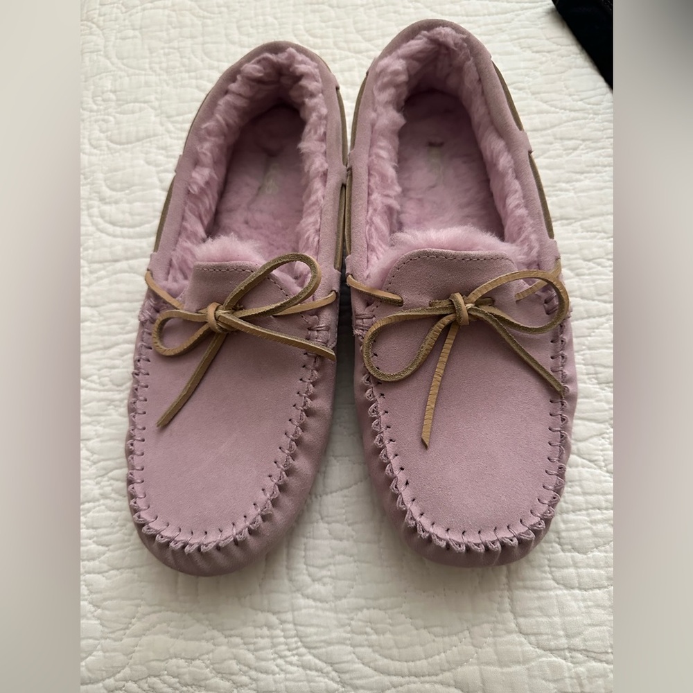 UGG Pink/Lavender soft suede with shearling lining.